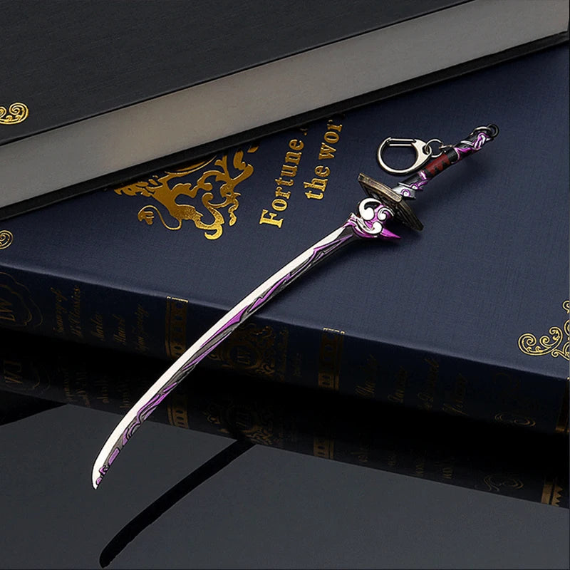 22 см игра периферна Genshin Impact аниме фигурка мърч сплав оръжие модели без мисъл за нож Raiden Shogun ключодържател детски играчки