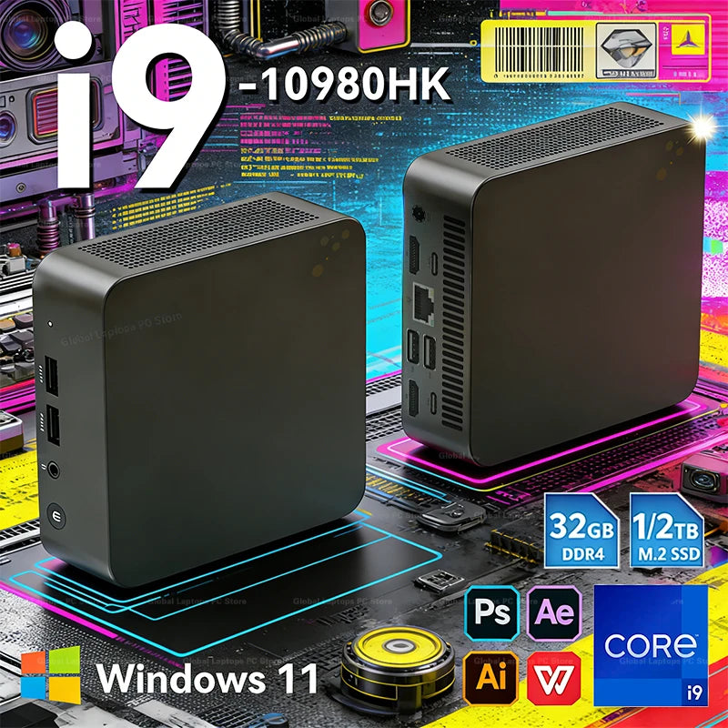 MINI PC Intel Core i9-10980HK Windows 11 Pro Computer 16GB 32GB RAM 1TB 2TB SSD Portable PC Gamer Office UHD Desktop Computer
