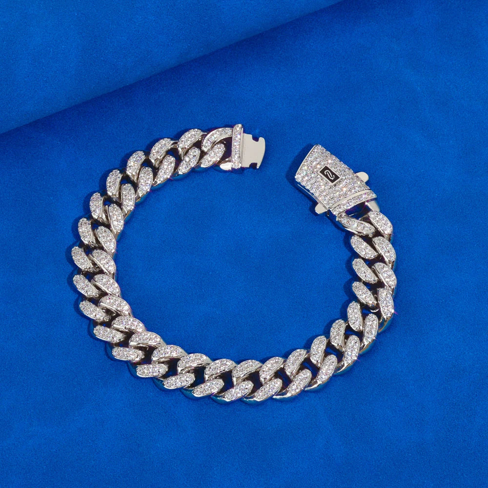 HHIOK Fashion 12mm Iced Monaco Cuban Bracelet Miami Double Row Inlaid Cubic Zirconia Hip-Hop Style For Men And Women