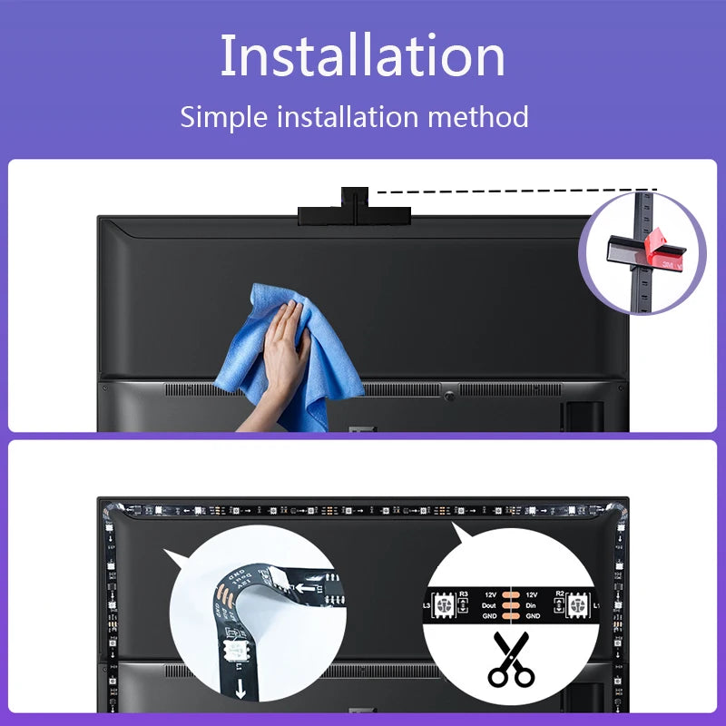 PC/TV Led Backlight RGBIC LED Strip Light with Color Picking Sensor App Control Music Sync Smart Lamp Tape for Gaming Atmosphere