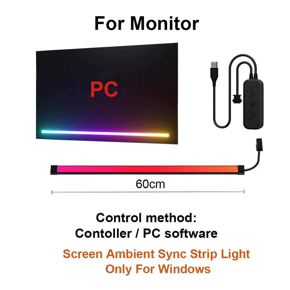 Smart Ambient TV PC Display Sync Computer Monitor Backlight LED Strip Light RGB Color DIY Game Holiday Atmosphere Decor Lamp