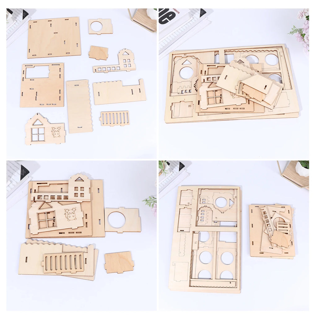 Hamsterhaus aus Holz, verdickt, langlebig, Naturholz, Haustierhaus für kleine Tiere, DIY-Dekoraufkleber, Kauvilla, Mäusehütte, Sommer