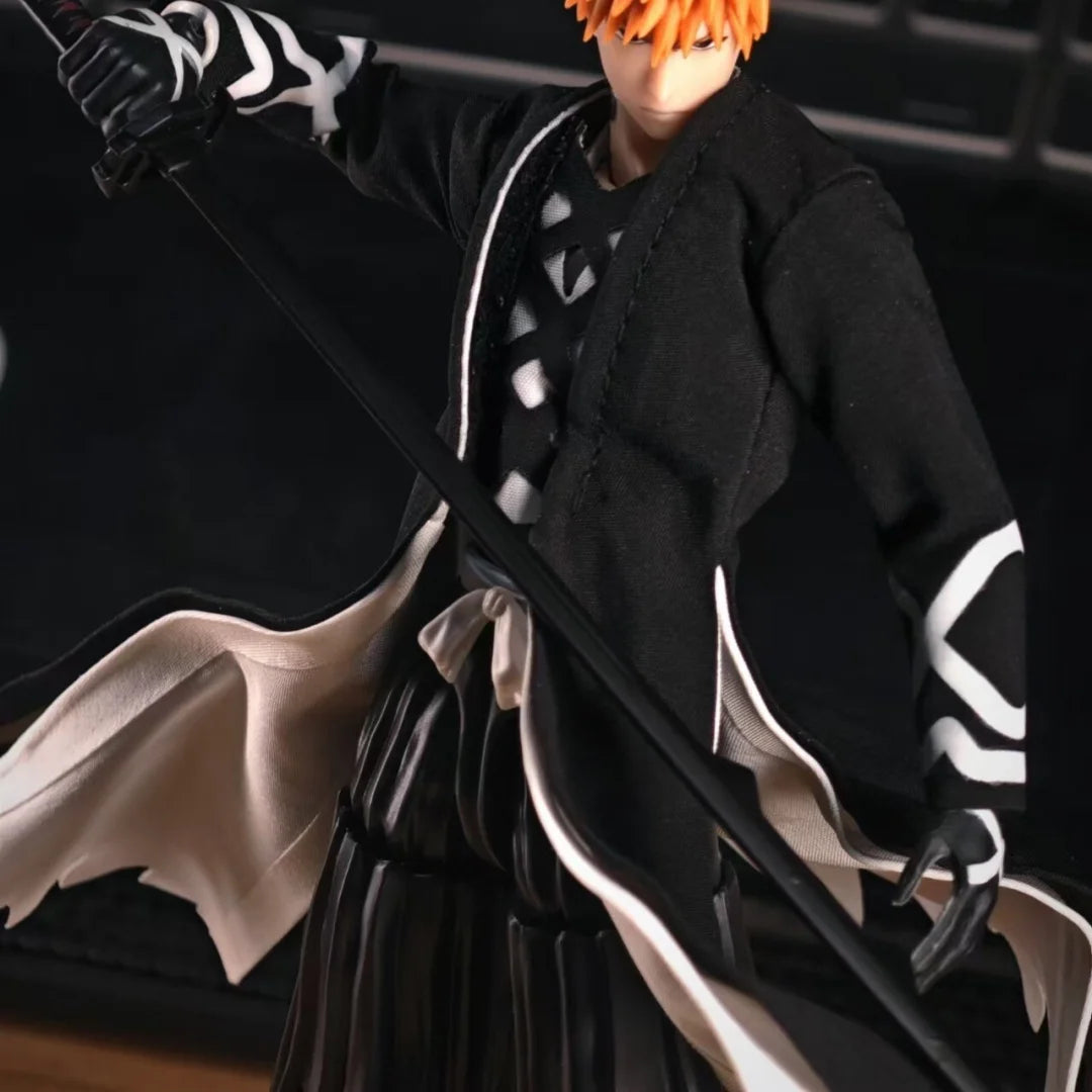 BLEACH Anime Shf Kurosaki Ichigo Handmade Clothes Overcoat Built In Iron Wire for Styling Suitable for 1/12 Movable Humanoid Toy