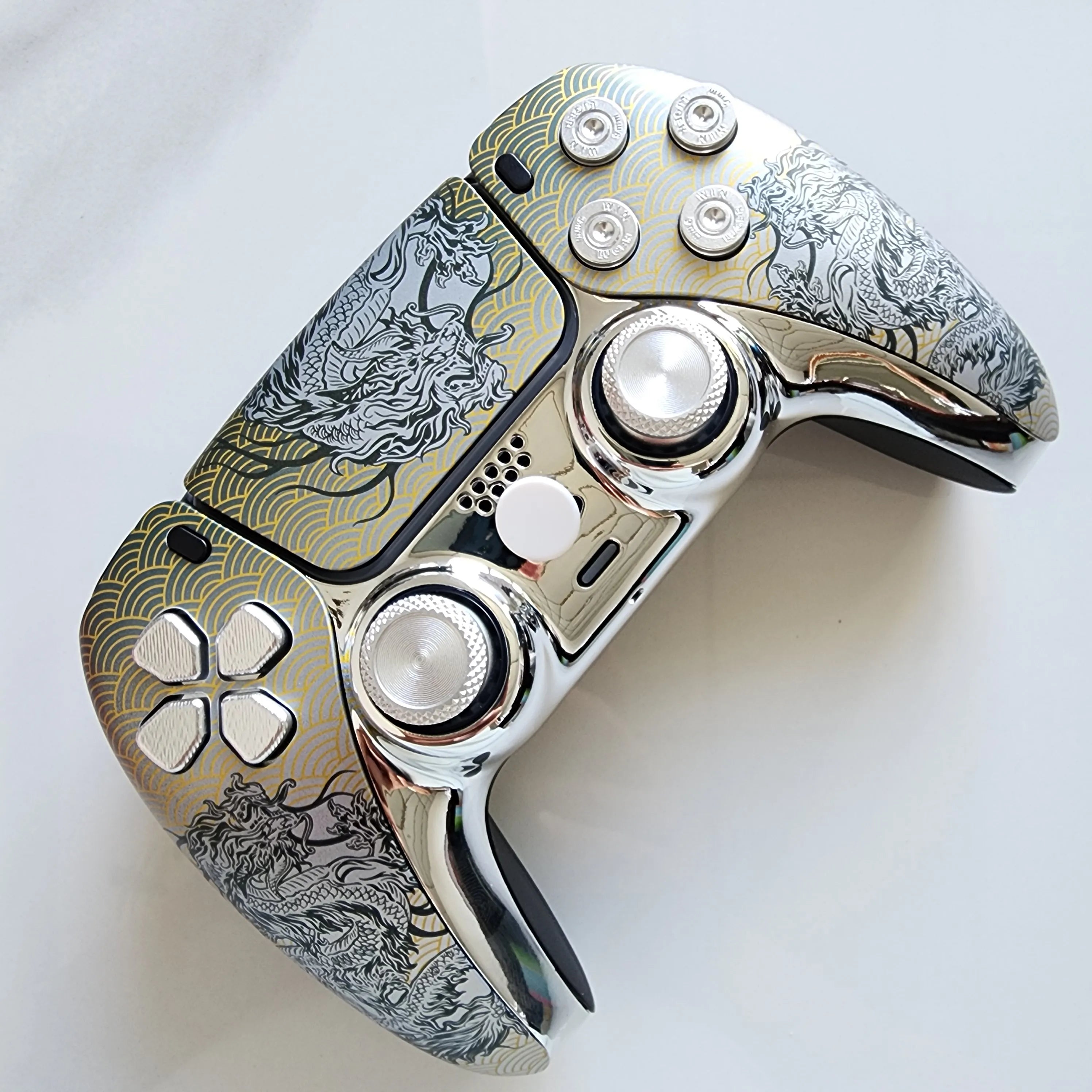 High-End Limited Edition Original Customized Modified Ps5 Game Console Handle Ps5 Original Handle Wireless Controller Ps5 Dualsense Wireless Controller: Domineering Silver Dragon