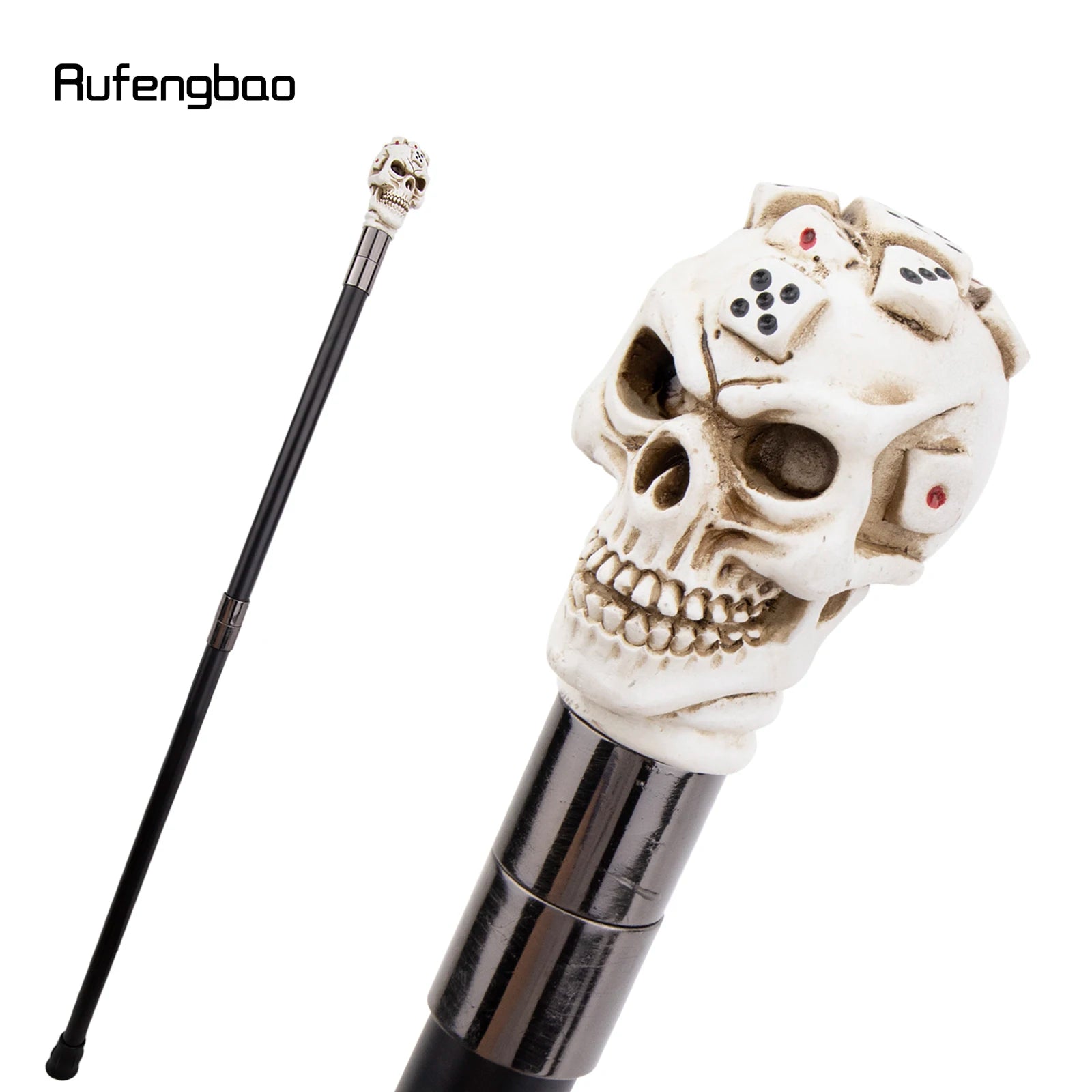 White Resin Dice Skull Head Walking Cane Fashion Decorative Steel Stick Gentleman Elegant Cosplay Cane Knob Crosier 93cm