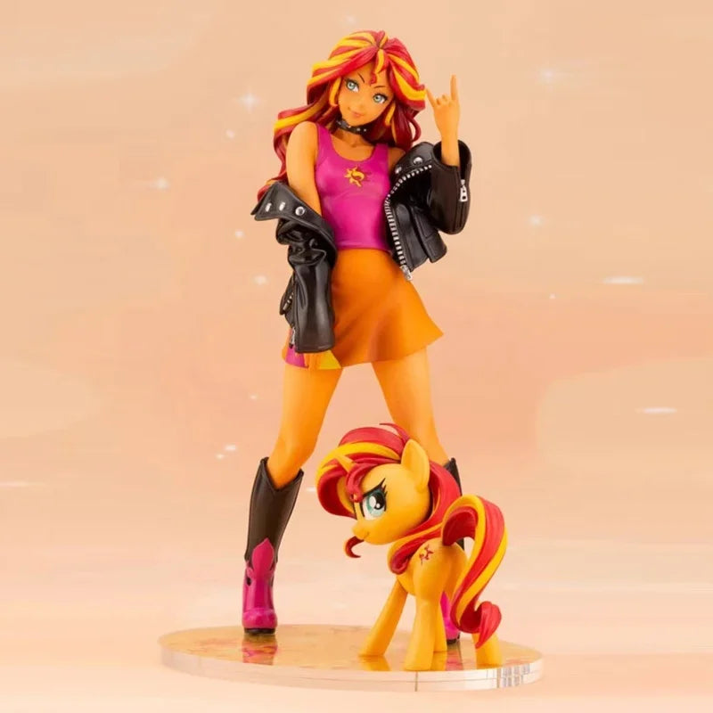 My Little Pony Anime Figure Applejack Figures Bishoujo Model Kawaii Dash Bishoujo Rainbow Sunset Shimmer Statue Decoration Gifts
