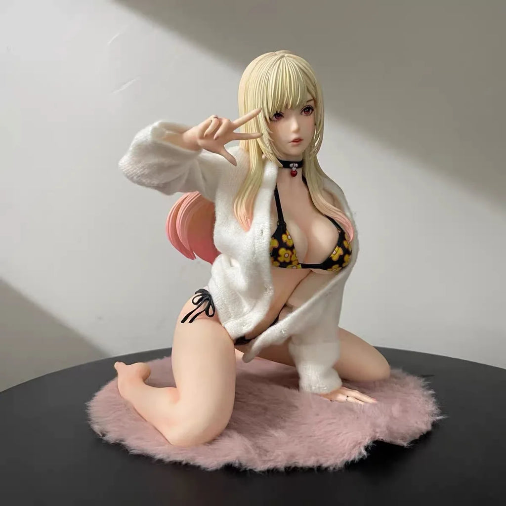 EDS Studio My Dress-Up Darling Marin Kitagawa 19cm Movable Figure - Sexy Bikini Swimsuit with Pink Fur Base, Anime PVC Statue
