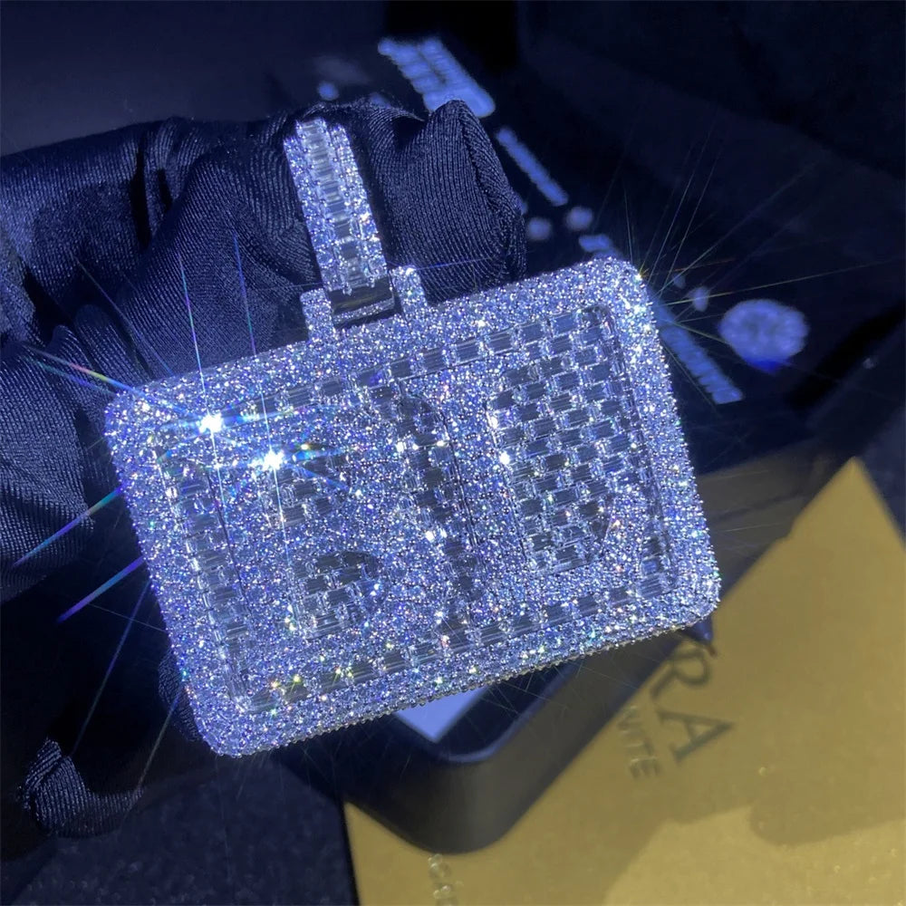 Moissminer Square BL Letter Moissanite висулки колиета за мъже жени Pass Tester S925 сребърна верижка хип-хоп бижута GRA