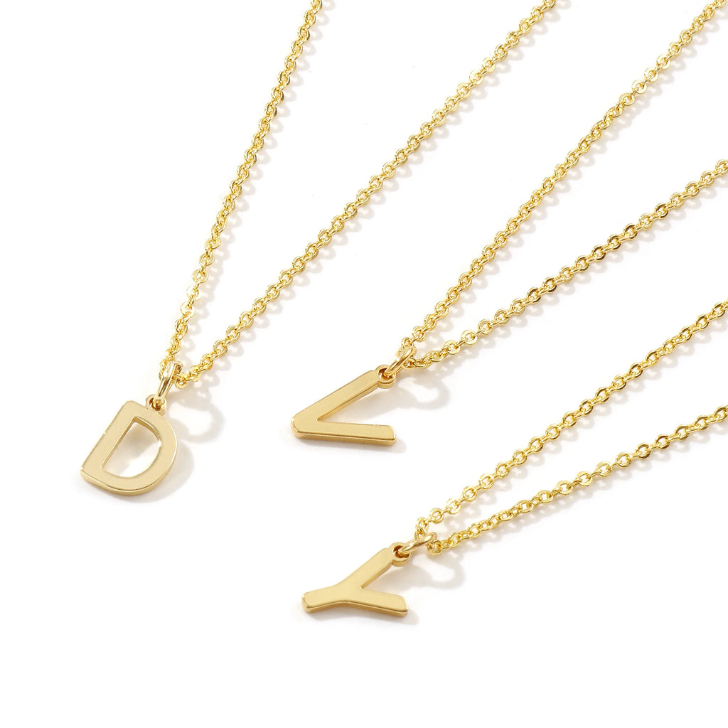 Brass " A-Z " Minimalist Capital Pendant Necklace 18K Real Gold Plated Alphabet Initial Letter Name Jewelry For Women Gift