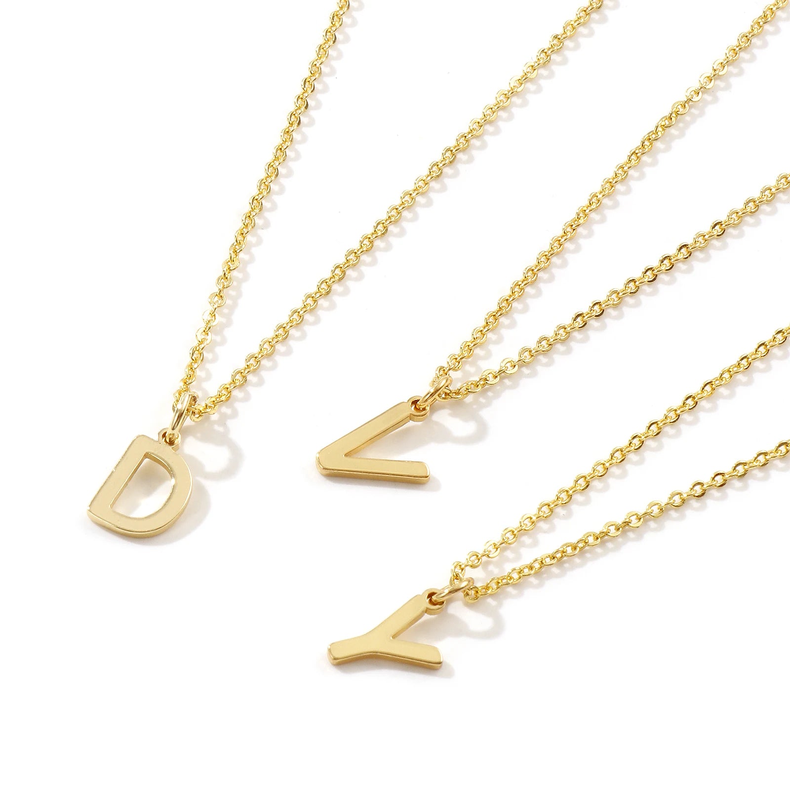 Brass " A-Z " Minimalist Capital Pendant Necklace 18K Real Gold Plated Alphabet Initial Letter Name Jewelry For Women Gift