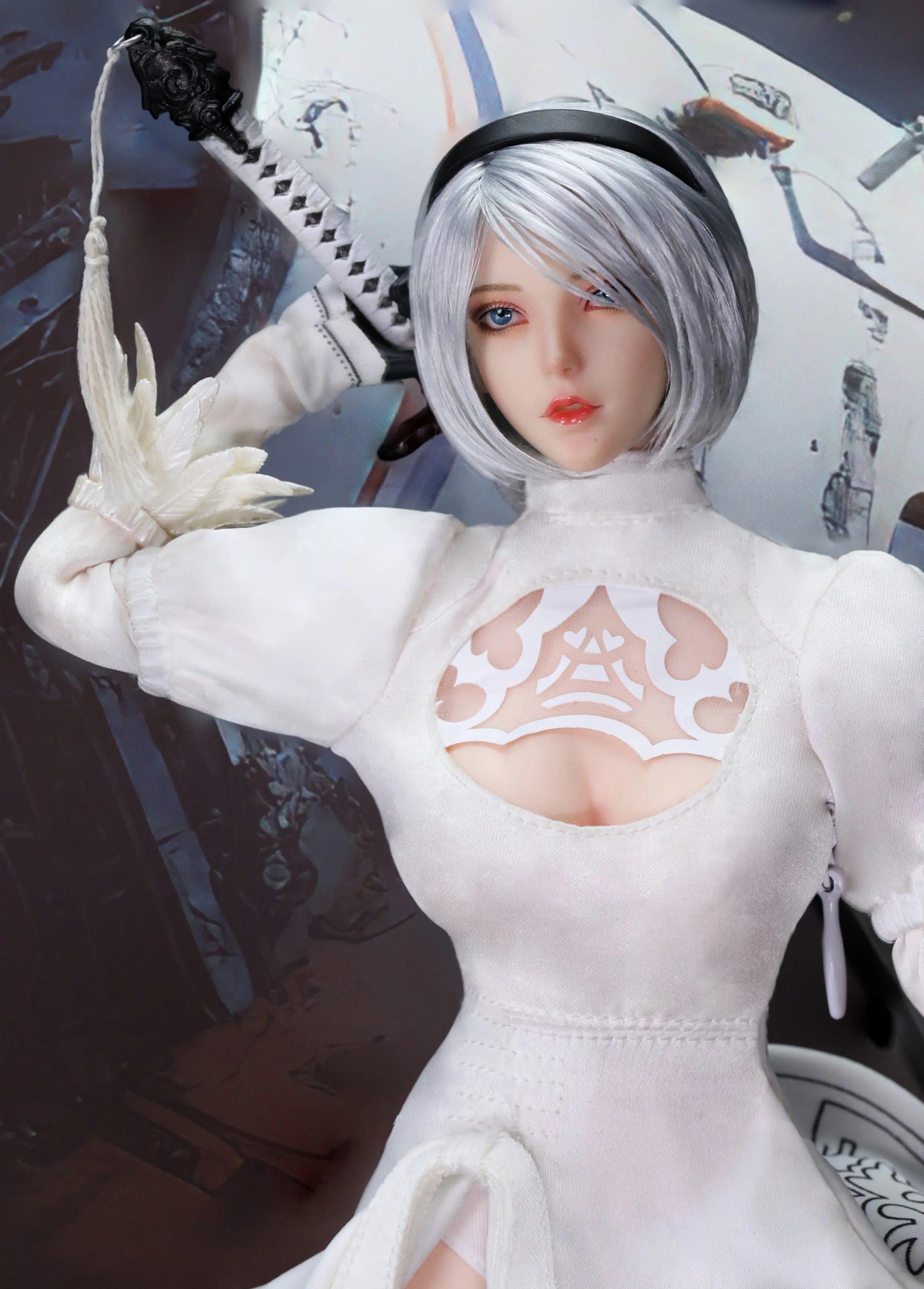 1/6 Scale 2B Girl Head Sculpt White Combat Clothing Set Model Fit 12'' Female Soldier TBL S10D Action Figure Body Doll