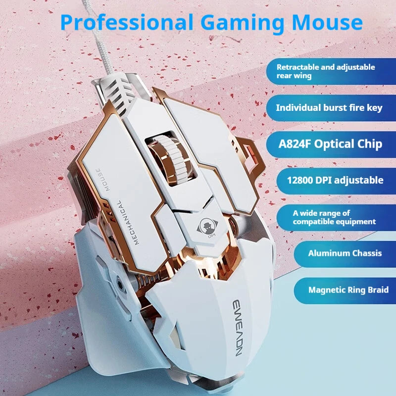 EWEADN G5 USB-Gaming-Maus mit Kabel, wahlweise stumm oder hörbar, Tasten, Makro-Funktionstasten, für Desktop, Laptop, Computer, Schule
