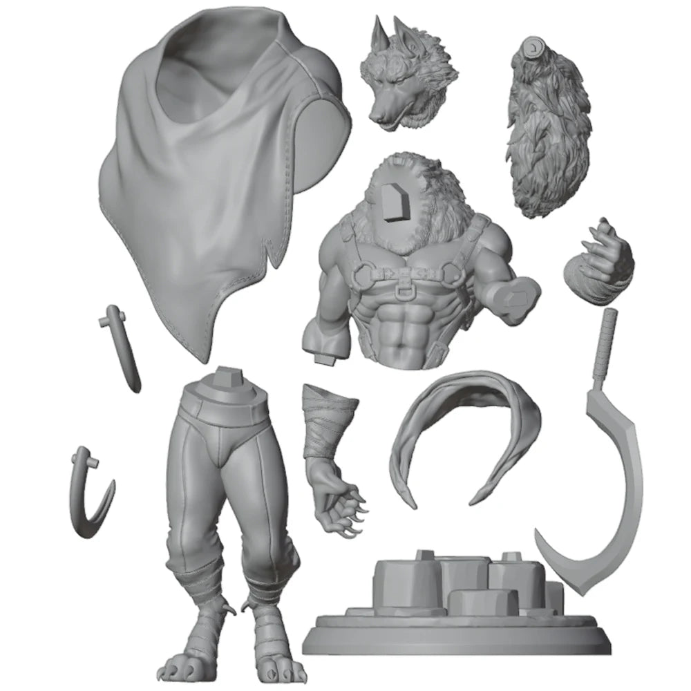 1/24 Wolf Soldier Grey Resin Figurine Toy Unpainted GK Doll Unassembled 3D Print Assembly Miniature Reduction Statue Toy
