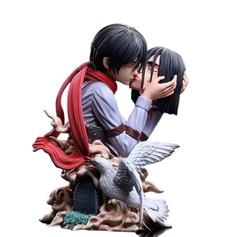 Attack On Titan Anime Figures 22CM Eren Jaeger Mikasa Ackerman Action Statue One Last Kiss Collect Model Desk Decor Toys Gifts