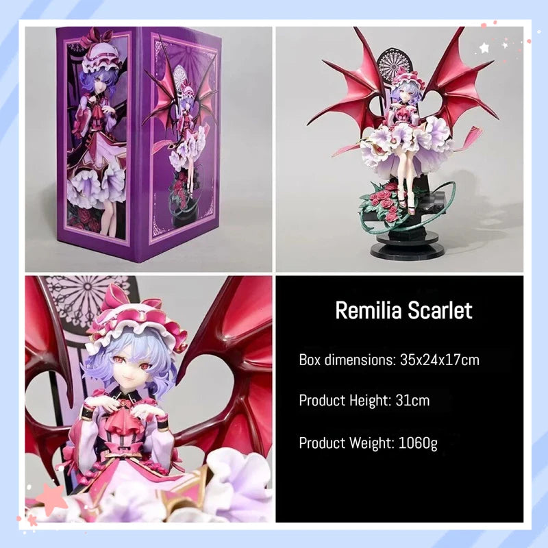 Touhou Project Remilia Scarlet Boxed Anime Figure Red Devil Wings Sitting Pose 31cm Collectible Statue For Anime Otaku Fans