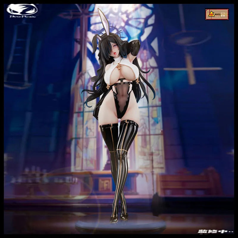 Original Bearpanda Black Nun Figure 1/4 Rabbit Nest Series Lace Eye Mask Bunny Girl Figures Sexy Girl Statue Model Doll Gift Toy