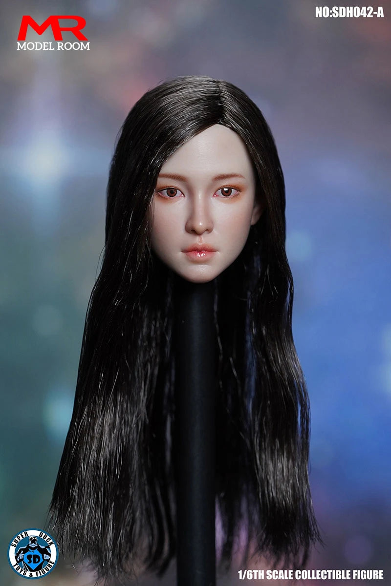SUPER DUCK SDH042 1/6 Asian Beauty Head Sculpt Carving Model Fit 12'' TBL Female Soldier Suntan Action Figure Body