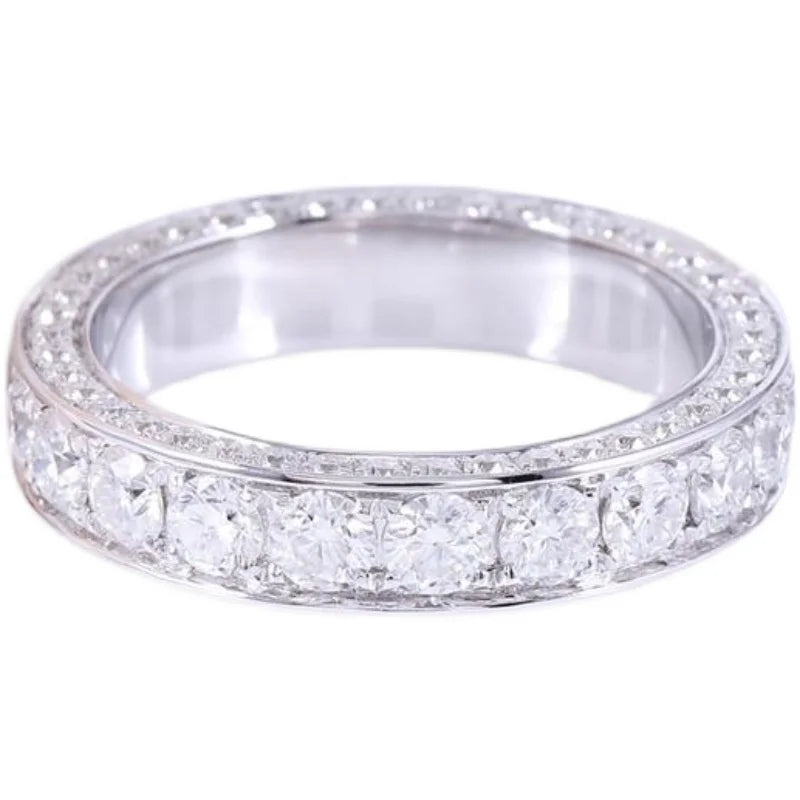 Custom Real Solid 18K White Gold Eternity Rings Men Engagement Anniversary Wedding Rings Round Moissanite Diamond Rings Women