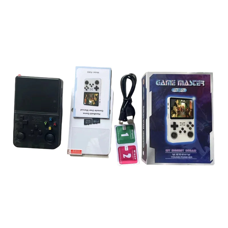 Console R36s 128gb Retro Handheld Video Game Console 3.5inch for Kids Gift with Protective Case and r36s Screen Protecter
