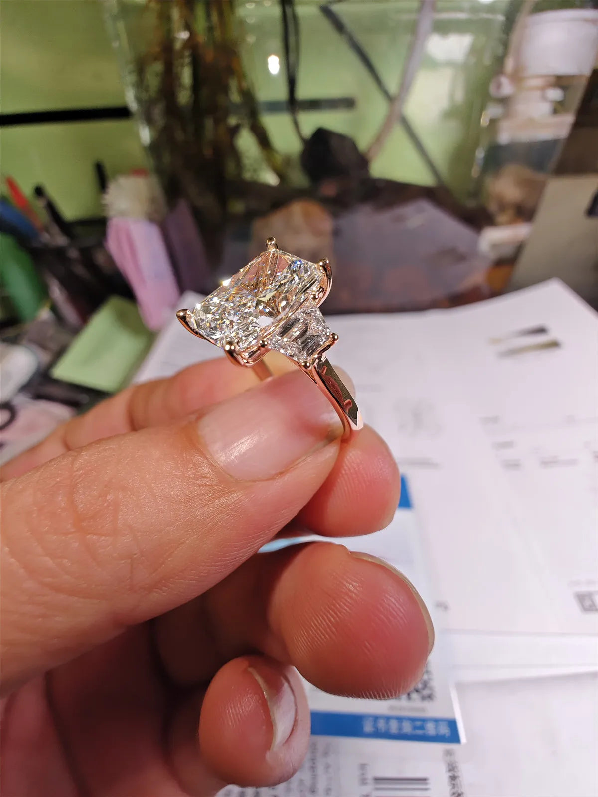 14K real gold laboratory grown 4-carat Radine 3-stone diamond ring engagement ring women's rose gold wedding diamond ring custom