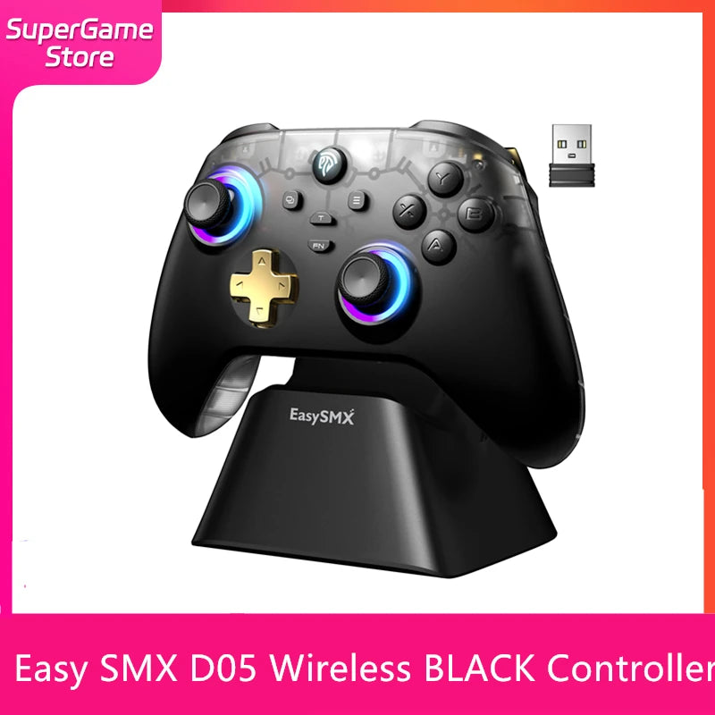 Easy SMX D05 Wireless Gaming Controller Gamepad for PC/Switch/TV/Phone with Charging Dock RGB Hall Effect Joysticks Triggers