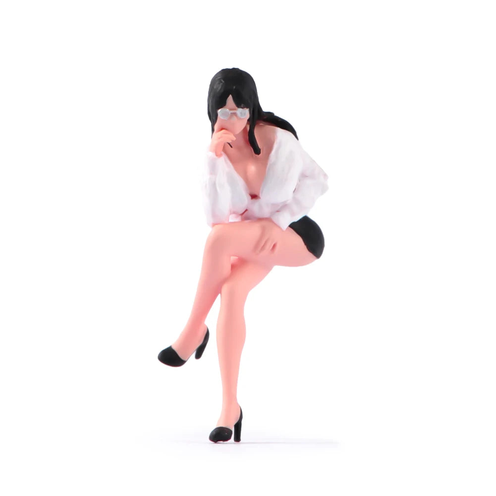 1/87 1/64 1/43 1/24 1/18 Anime Characters Sitting Woman with Glasses Scene Figure Model Miniature Dolls Toy For Collection