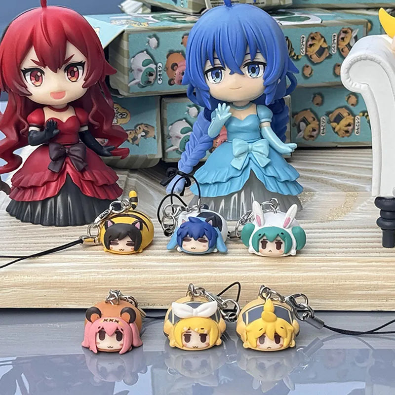 1pcs Boxed Anime Hatsune Miku Kaito Rin Len Kawaii Bee Q Version Figure PVC Model Toys Key Ring Pendant Gifts