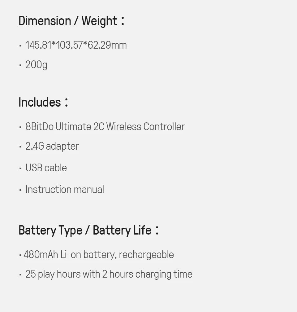 8BitDo Ultimate 2C Wireless Gaming Controller für PC, Windows 10, 11, Steam Deck, Raspberry Pi, Android Gamepad-Zubehör