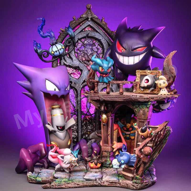 PokeMon Type Series Figure Ghost Type Figurine Complete Collection - Gengar Haunter Gastly Mimikyu Duskull Statue Gk Model Toys