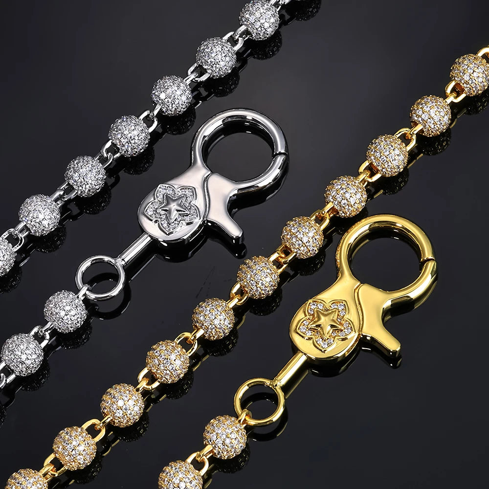 HHIOK Round Bead Customized Buckle Iced 5A Cubic Zirconia Hip Hop Rock Pants Chain Fashion Keychain Men's and Women's Jewelry