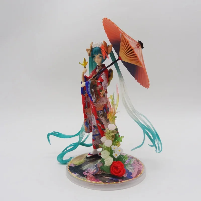 23cm Hatsune Miku Figure in Kimono with Umbrella - Beautiful Girl Model Statue for Desktop Decoration Boy's Collectible Toy Gift