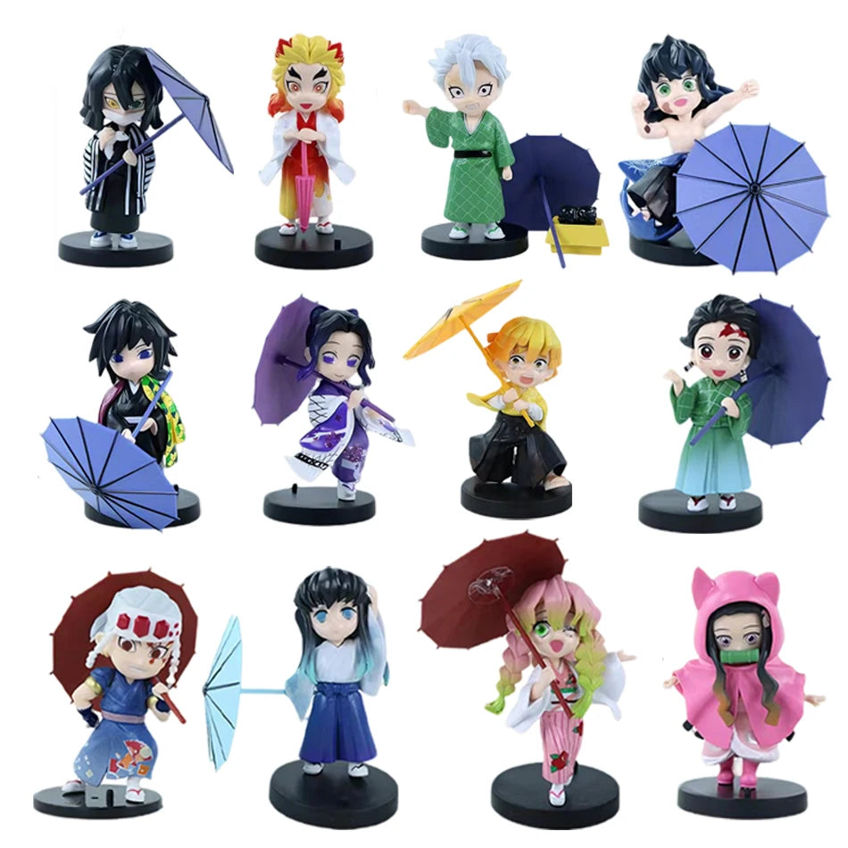 In stock 12cm kawaii  Demon Slayer Plum Rain Series with Box Handmade Model no Yaiba Kamado Nezuko Action Figure Ornament Gift