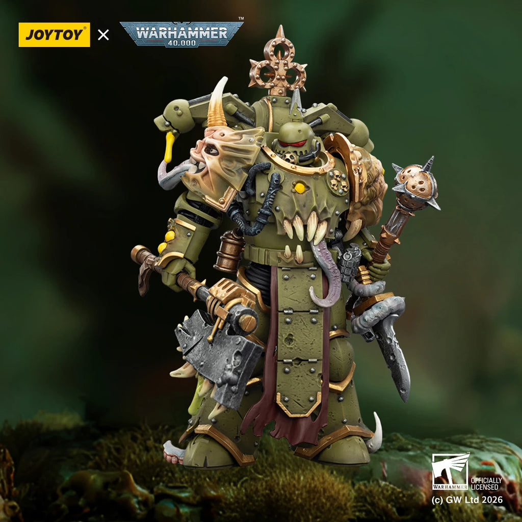【In stock】JOYTOY Warhammer 40K Death Guard Plague Marine with Bubotic Axe and Plague Knife 1/18 Action Figure Model Toy