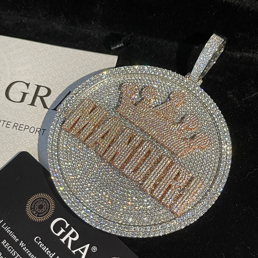 AZ Hip Hop Iced Out 8cm Round Custom Letters Pendants Necklaces Paved Cubic Zircon Stone With Gold Chain For Men Women Jewelry