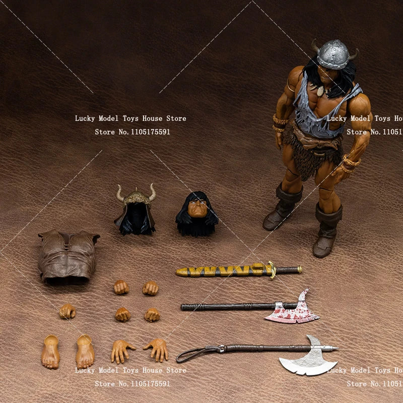 HC Studio 1/12 Barbarian Conan Muscle Body Warrior Action Figure Black Stone War Armored 6inch Full Set Soldier Model Doll