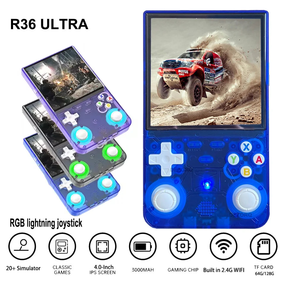 R36 ULTRA 4 inch IPS Screen Handheld Game Open Source Console Retro Pocket Video Player 64G/128G Up to 20000+ Games