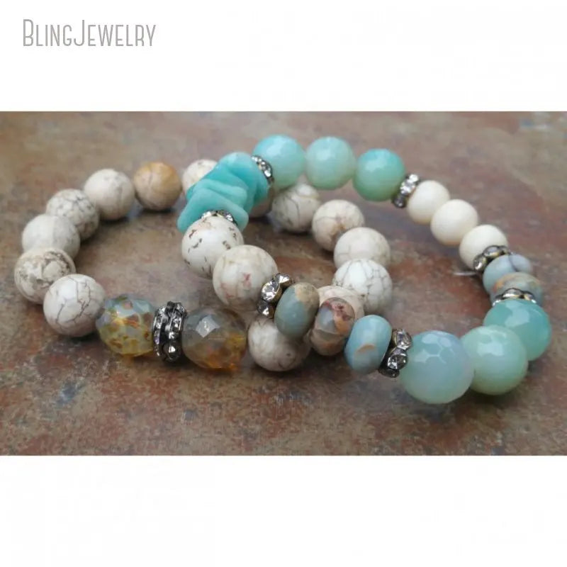 10pcs Beach Vibe Multi Gemstone Yoga Stretch Stacking Chip Bead Bracelet Women Bohemian Accessory Statement Chakra Jewelry
