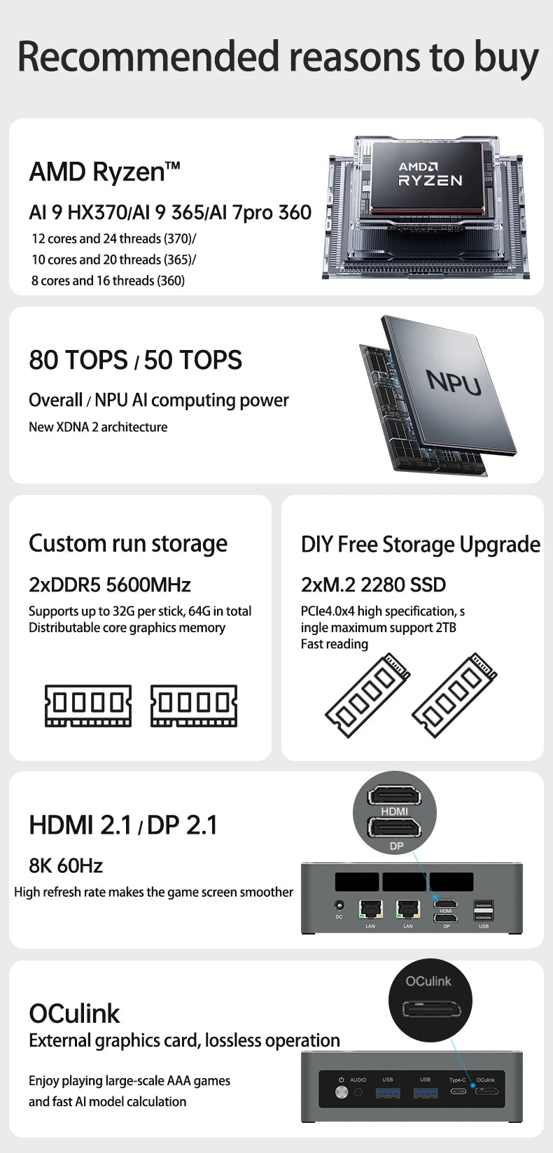 TOPC TR9 Ryzen AI7 Pro mini pc ryzen AI9 HX365 HX370 DDR5 16GB 500GB SSD 5600Mhz NVME PCIe 4.0x4 Diy Office Gaming computer
