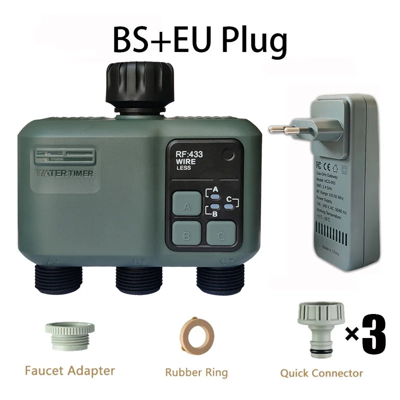 2025 Tuya Wifi+RF433 smart Garden Sprinkler Water Timer by 3 Way Rain Delay Filter Programmable Automatic Irrigation Controller