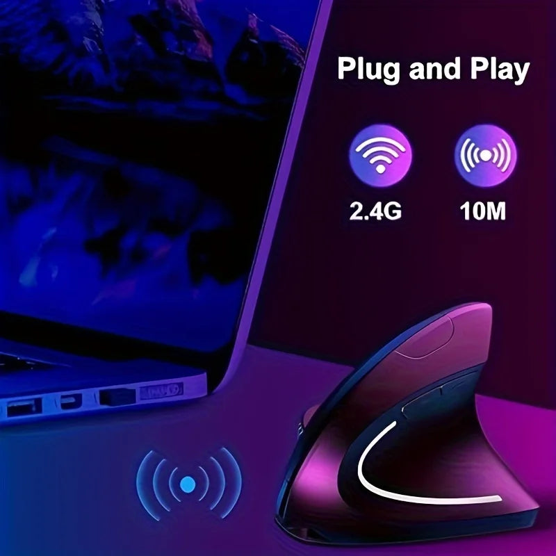 Ergonomische kabellose Maus, vertikale Maus mit 6 Tasten, seitliche Maus für Rechtshänder, nicht wiederaufladbare Maus für PC-Laptop (Batterie)