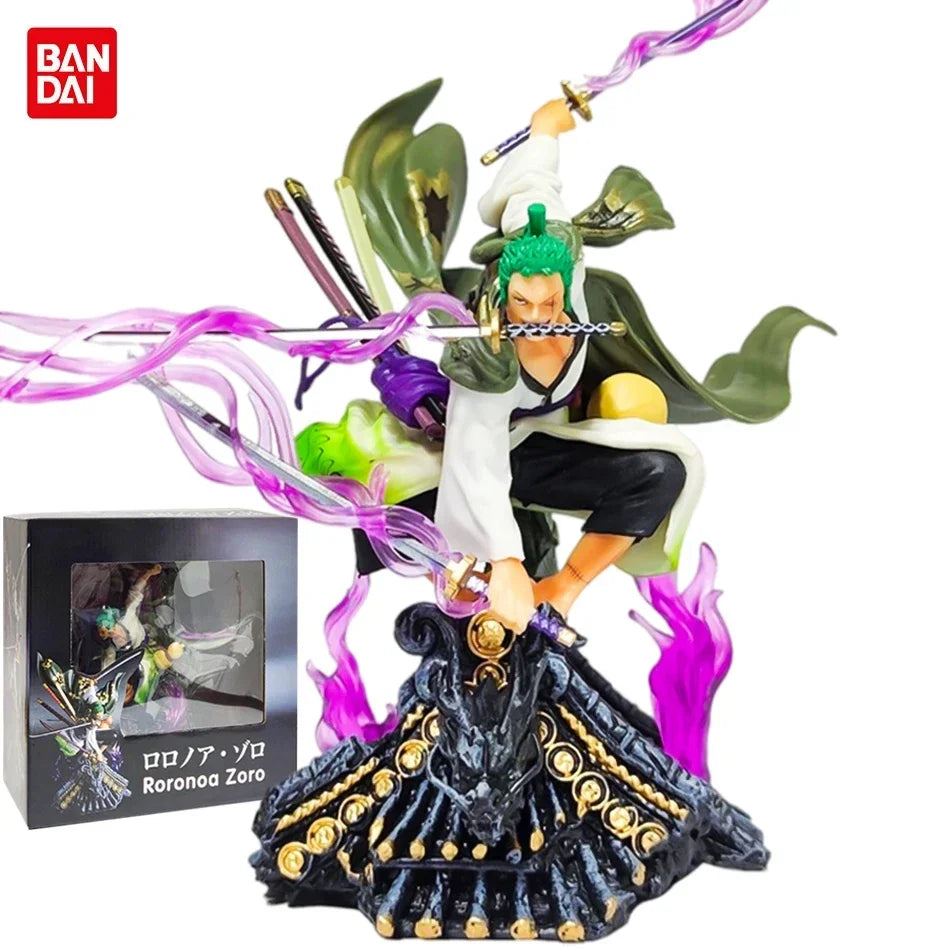 One Piece Figure 22cm Roronoa Zoro Roof Sauron Three-Knife Fighting Skill Anime Action Model Decorations PVC Toys Birthday Gifts