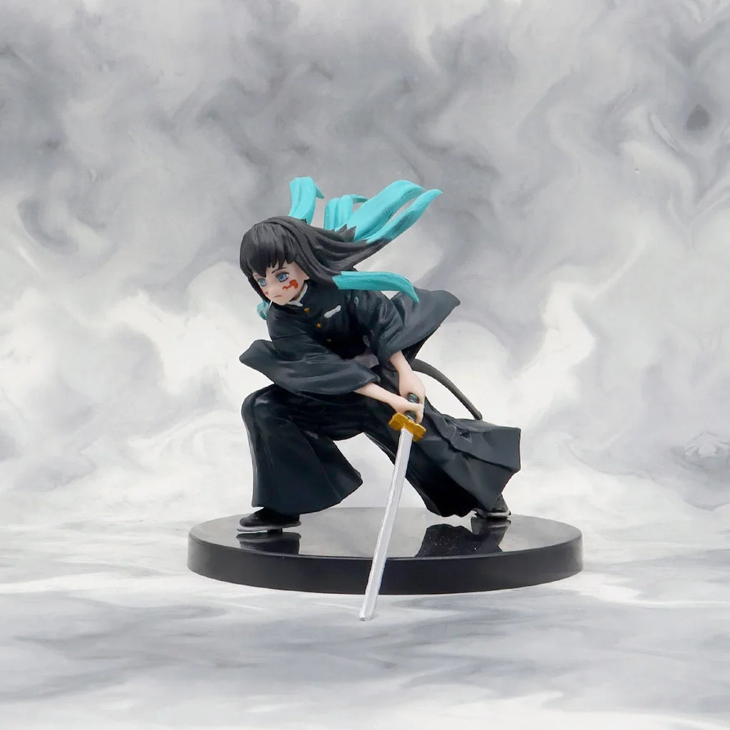 Anime Demon Slayer Tanjirou Muichirou Mitsuri Zenitsu Combat posture Action Figure PVC Model bracket Desk Decor doll Toy Gifts