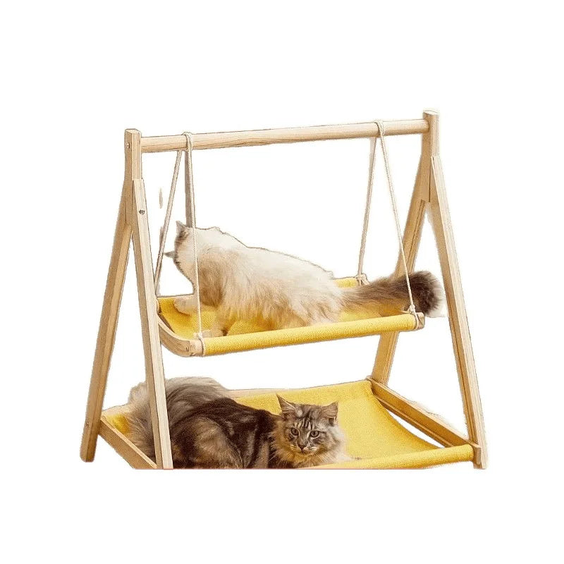 Cat double hammock pet bed cradle small bed cat swing cat nest upper and lower solid wood hammock universal in all seasons