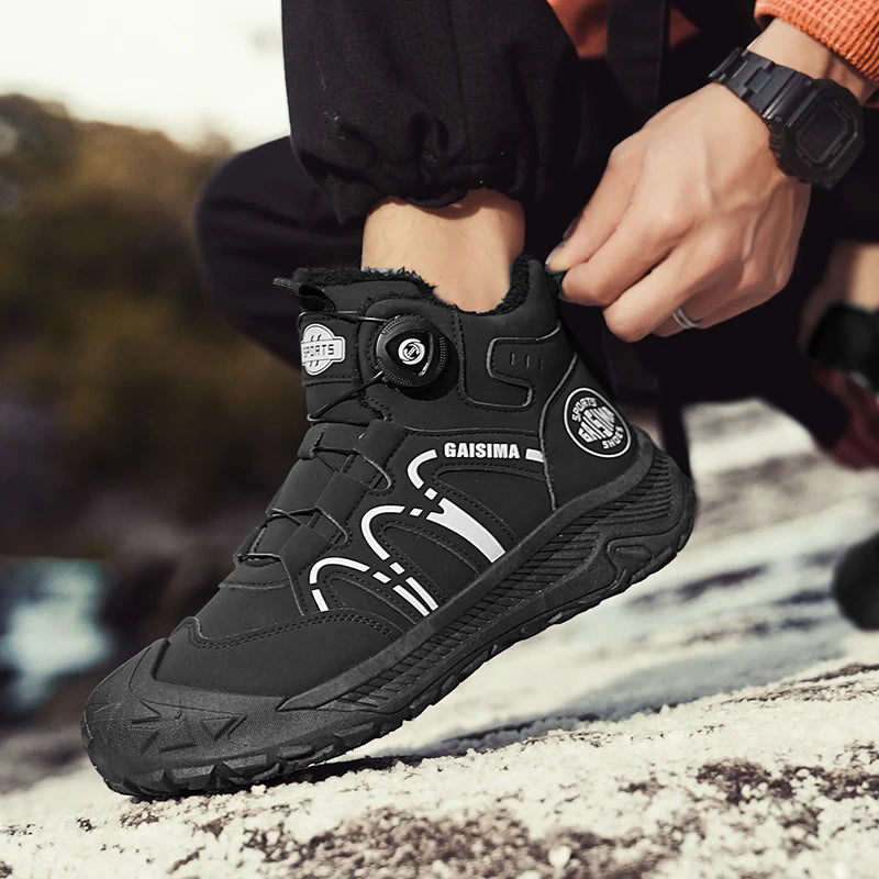 Hot Sale Winter Trekking Boots Men Yellow High top Hiking Shoes Men Work Sneakers Warm Fur Outdoor Boots Men Motorcycle Shoes