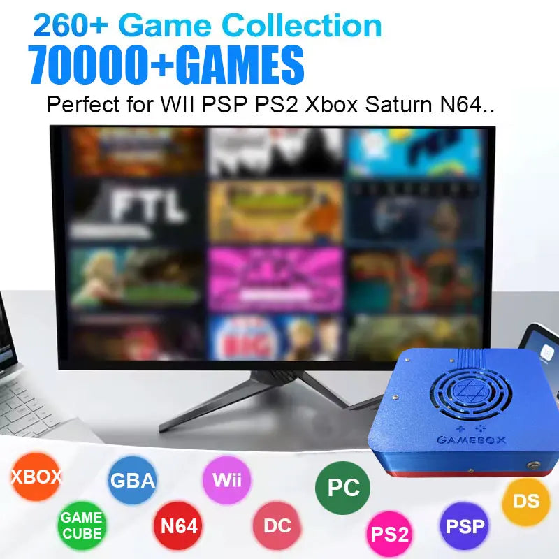 GD10 Dual System Retro Game Console I3-3110M | 1TB HDD 70,000+ Games | Support PS2 Wii PSP N64 | Plug & Play Wireless Controller