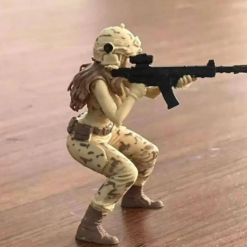 New Tactical Beauty Desktop Collectible,Tactical Mini Soldier Figurine,Female Rifleman Miniature,Forces Statue for Military fans