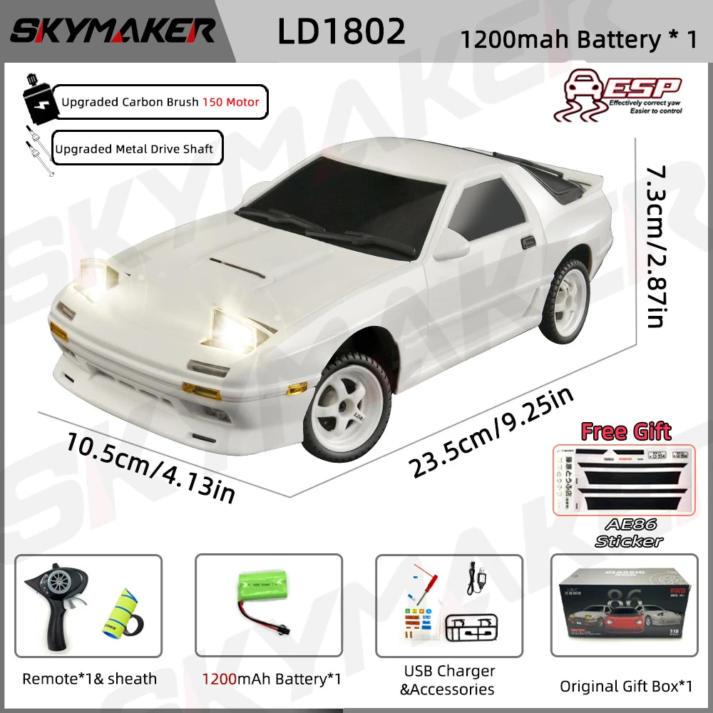 Skymaker AE86 Модел LD1801 RX-7 FC LD1802 1:18 RC Дрифт Количка 1/18 2.4G Дистанционно Управление ESP Жироскоп LED Мини RC Състезателни Колички Играчки