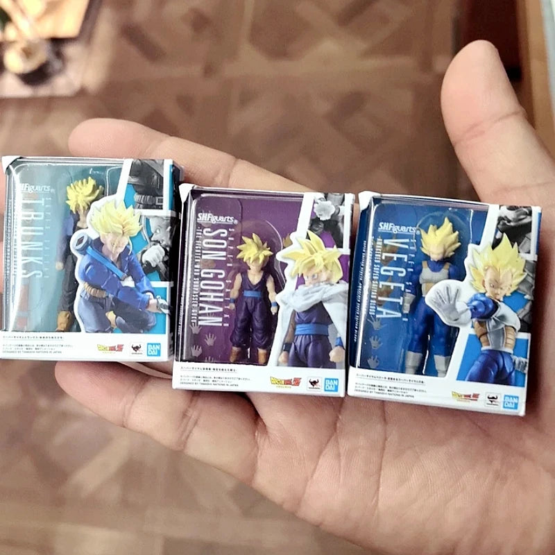 HBandai Genuine Dragon Ball SHF Mini Gashapon 5cm Set Goku/Vegeta/Trunks Anime Figures Desktop  Collectible Toys Boy Gifts