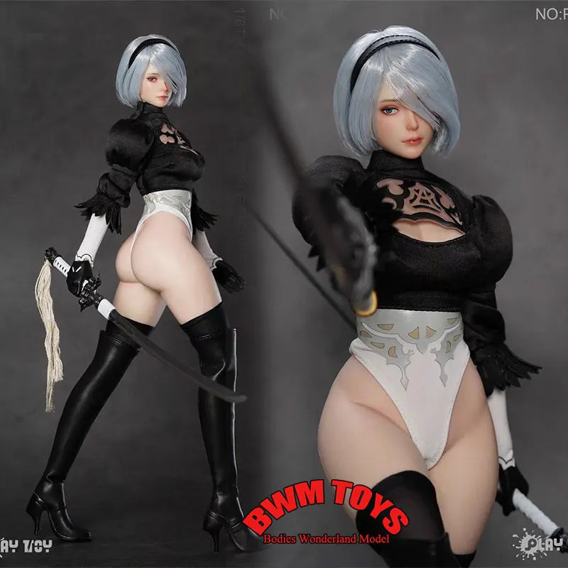 PLAY TOY P021 1/6 Scale Sexy 2B Sister Humanoid Robot Movable Eyes Head 12inch Female Soldier Action Figure Doll Collection