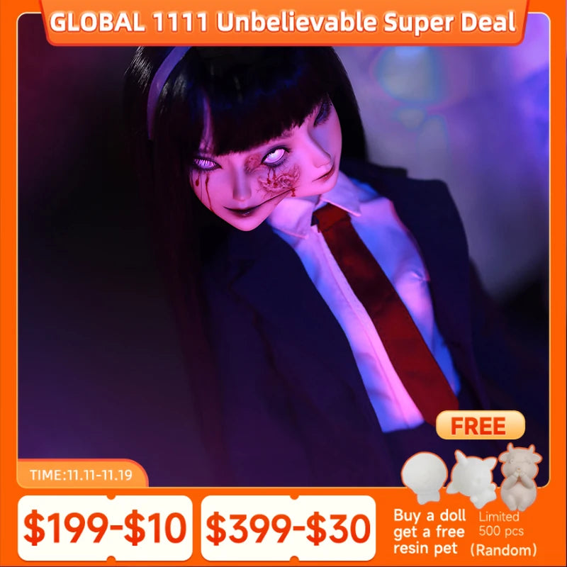 BJD Doll Two Face 1/4 Mio Full Set Double Emotion Conjoined Horror Anime Doll Professional Makeup ShugaFairy Minifee Human Ghost